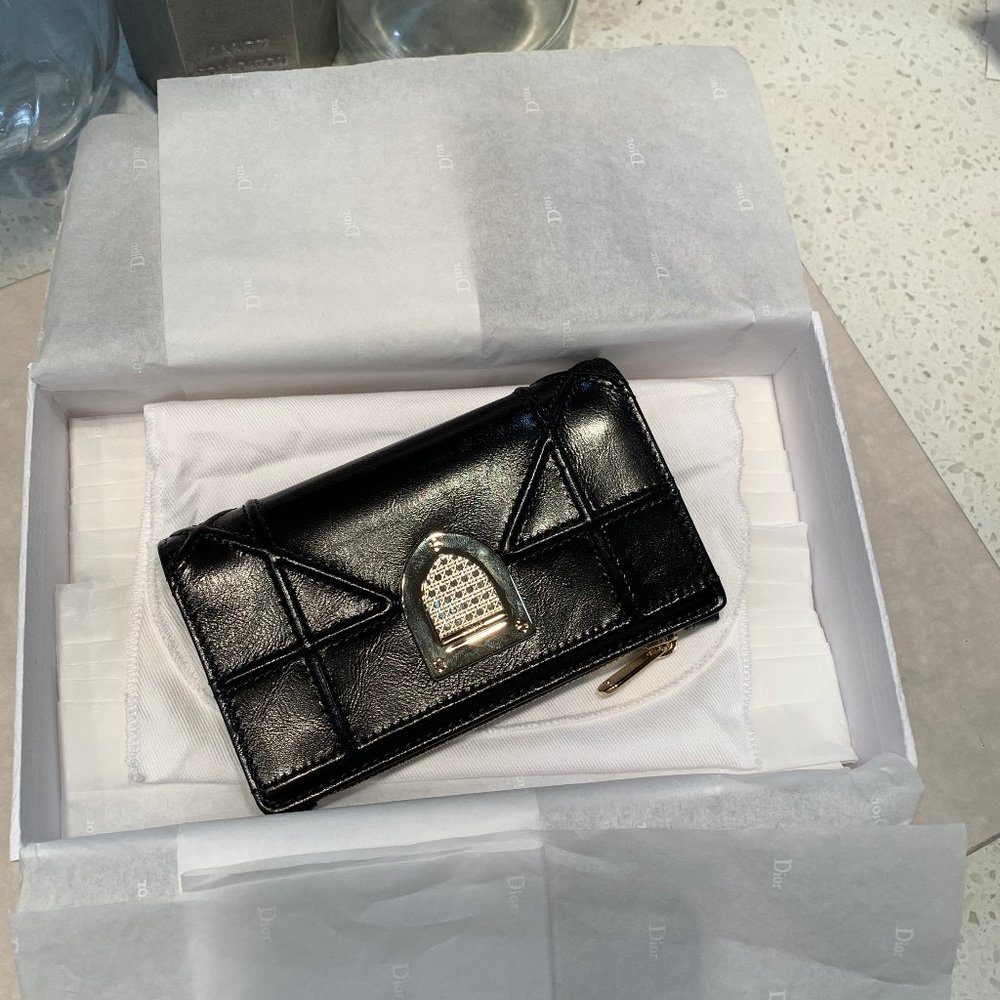 ChristianDior Diorama Trifold Black Leather Wallet